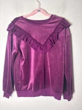 Tea Eggplant Purple Long Sleeve Ruffle Shirt Sz 7